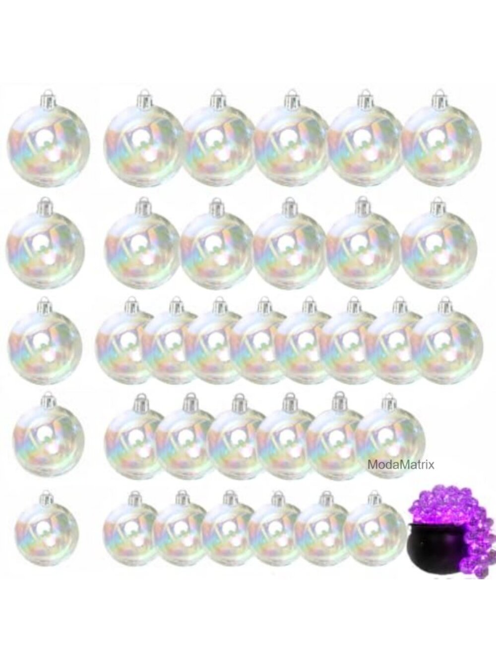 30Pc Iridescent Clear Plastic Ornament Balls 4 Sizes DIY Crafts